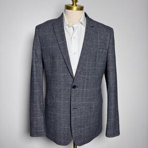 Express Blazer Mens 42L Grey Glen Plaid Slim Fit Wool Blend Notch Lapel